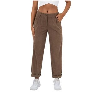 NWT Halara Mid Rise Button Zipper Side Pocket Corduroy Casual Pants Cocoa Brown